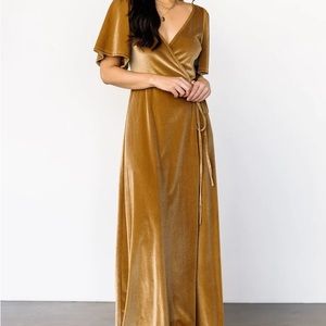 Velvet Gold Wrap Maxi Dress